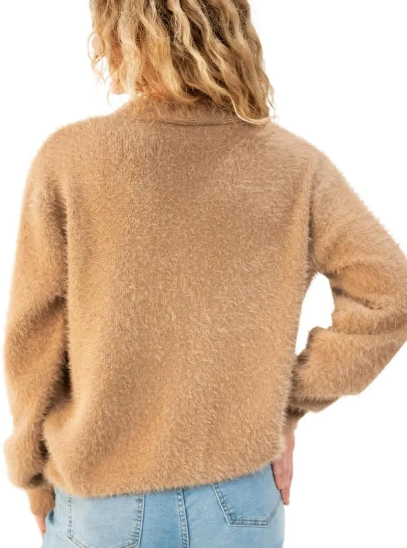Back From Bali Womens Slouchy V-Neck Cardigan Fuzzy Knit Sweater Oversized Drop Shoulder Long Sleeves