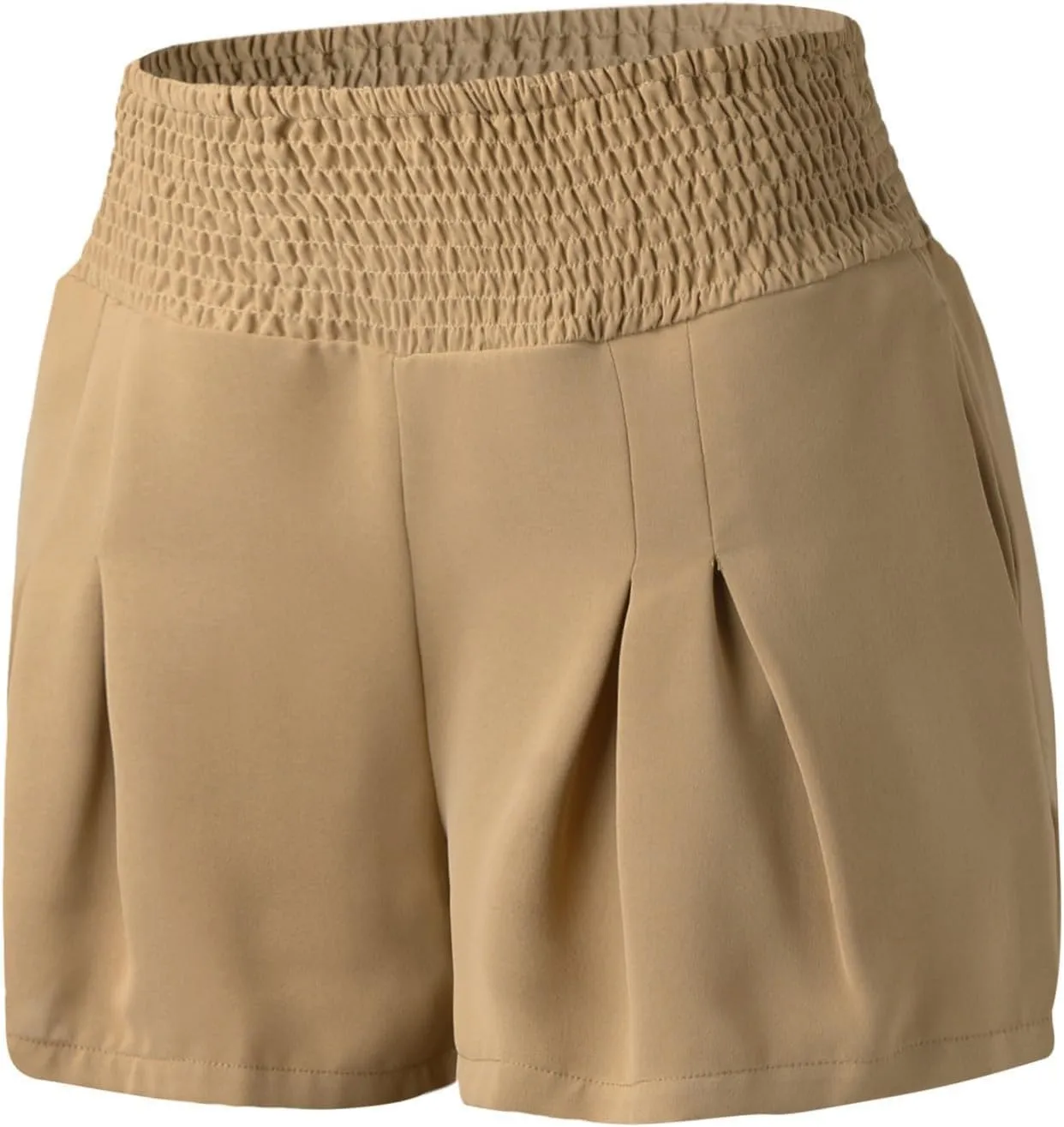 Beach Shorts for Women Casual Summer Smocked High Waisted Shorts Wide Leg Flowy Short Lounge Pants with Pockets