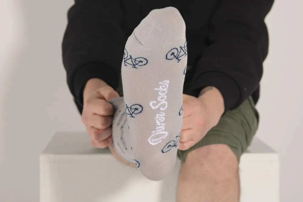 Calcetines Divertidos con Dibujo de Bicicletas Grises