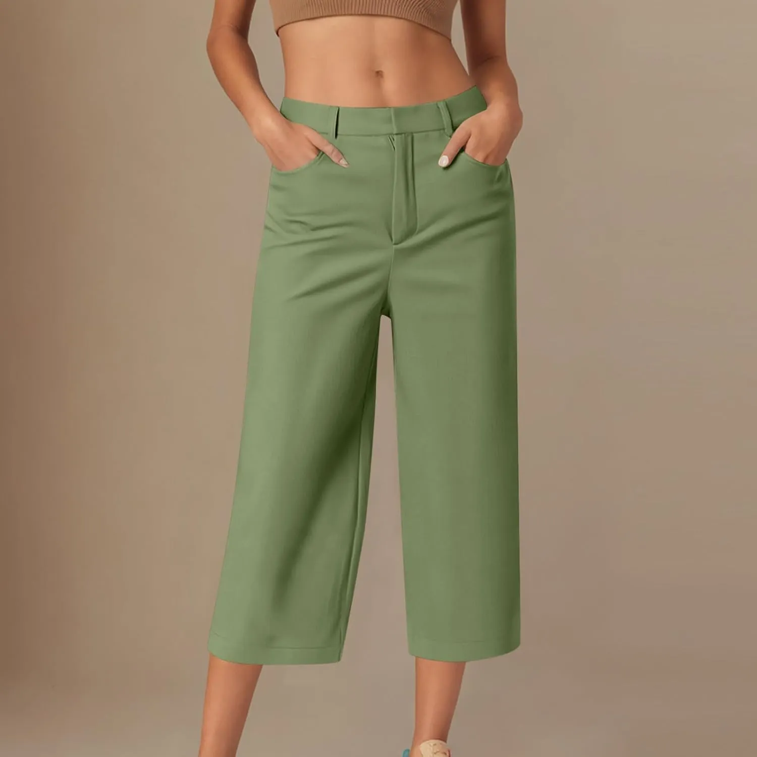 Capri Pants for Women High Waisted Wide Leg Lounge Capris Stretch Trendy Work Business Cropped Trousers