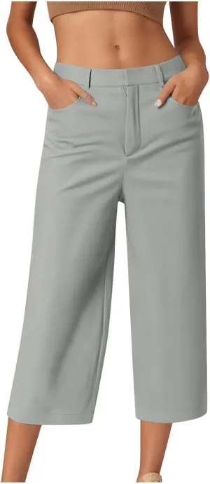 Capri Pants for Women High Waisted Wide Leg Lounge Capris Stretch Trendy Work Business Cropped Trousers