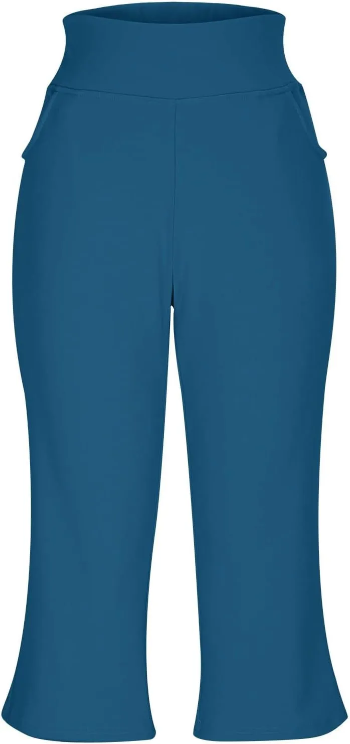 Capri Pants for Women Wide Leg Yoga Capris Dressy Casual Summer High Rise Elastic Tummy Control Crop Pants with Pockets
