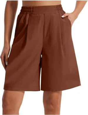 Casual Shorts for Women Elastic Waist Wide Leg Shorts Summer Tailored Pants Dressy Outfits with Pockets