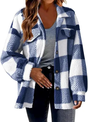 Ceboyel Womens 2023 Flannel Jacket Shackets Lapel Collar Plaid Shirt Fall Winter Trendy Clothes With Pockets