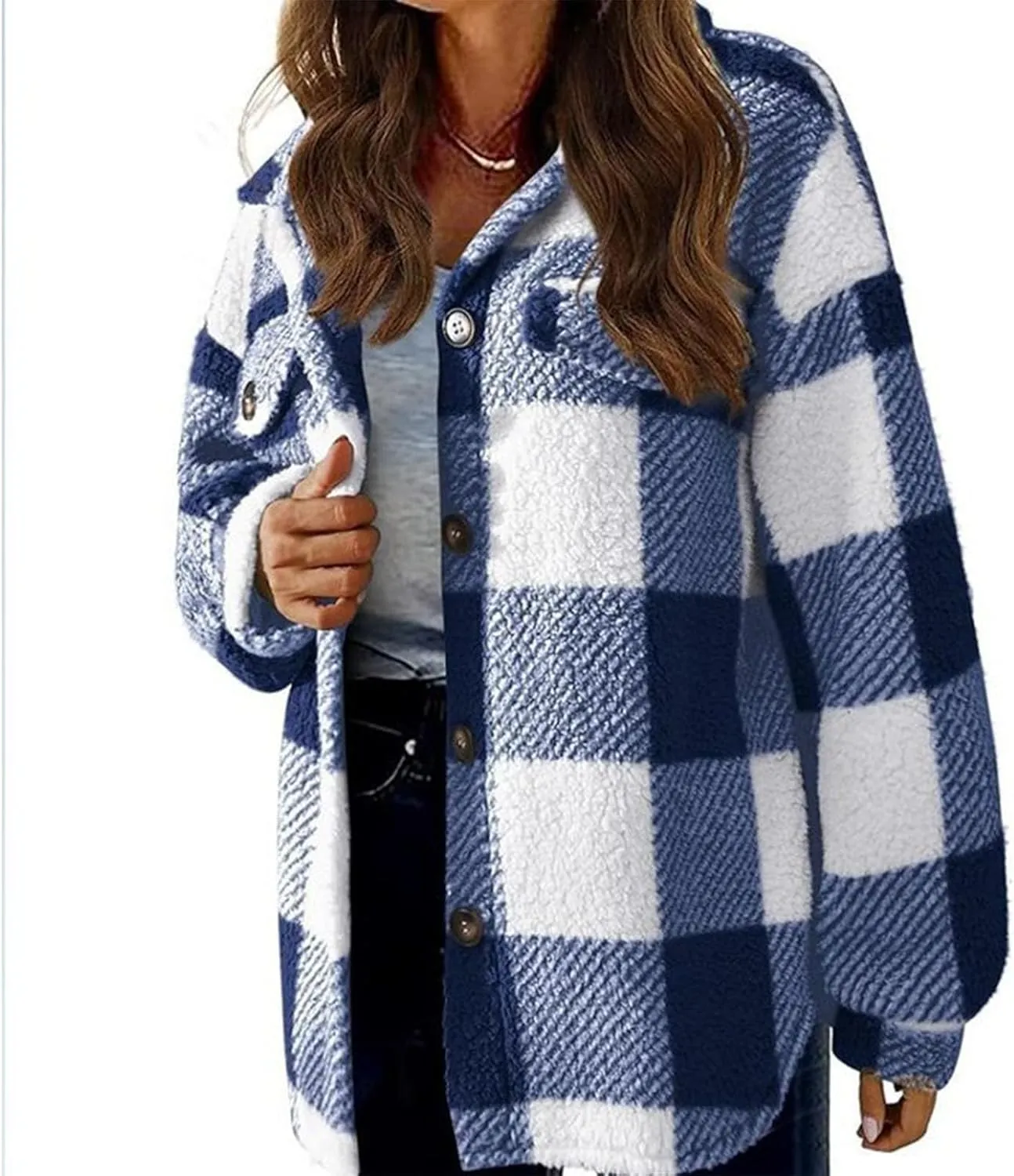 Ceboyel Womens 2023 Flannel Jacket Shackets Lapel Collar Plaid Shirt Fall Winter Trendy Clothes With Pockets