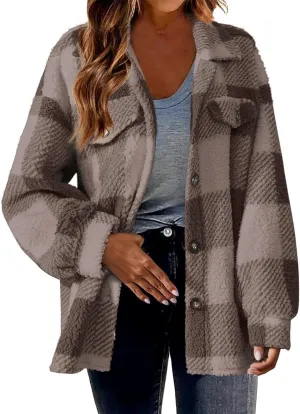 Ceboyel Womens 2023 Flannel Jacket Shackets Lapel Collar Plaid Shirt Fall Winter Trendy Clothes With Pockets