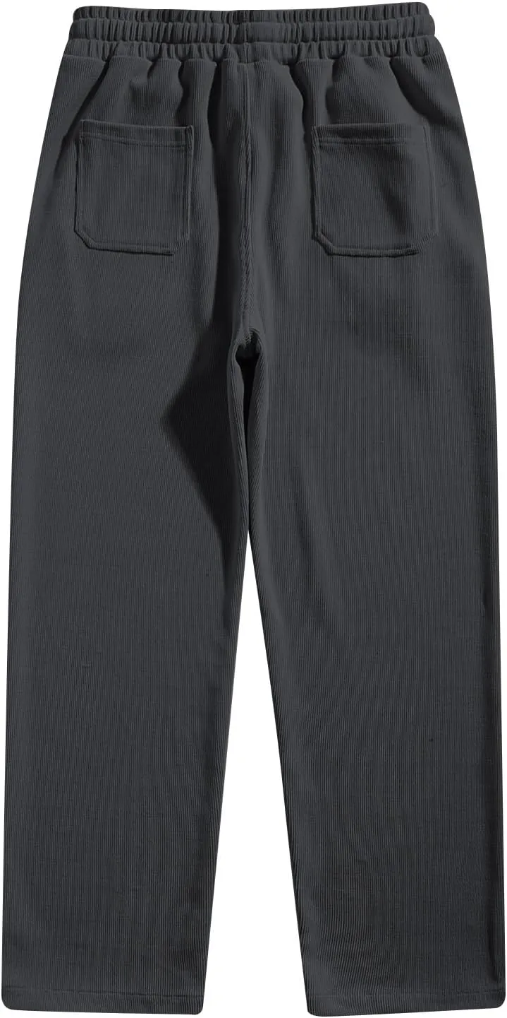 Corduroy Pants for Men Lounge Trendy Trousers Drawstring Slacks Wide Leg Fashion Streetwear