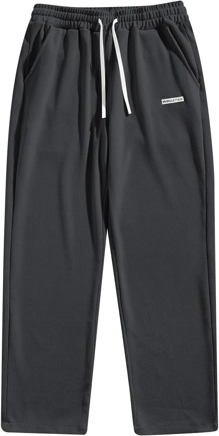 Corduroy Pants for Men Lounge Trendy Trousers Drawstring Slacks Wide Leg Fashion Streetwear
