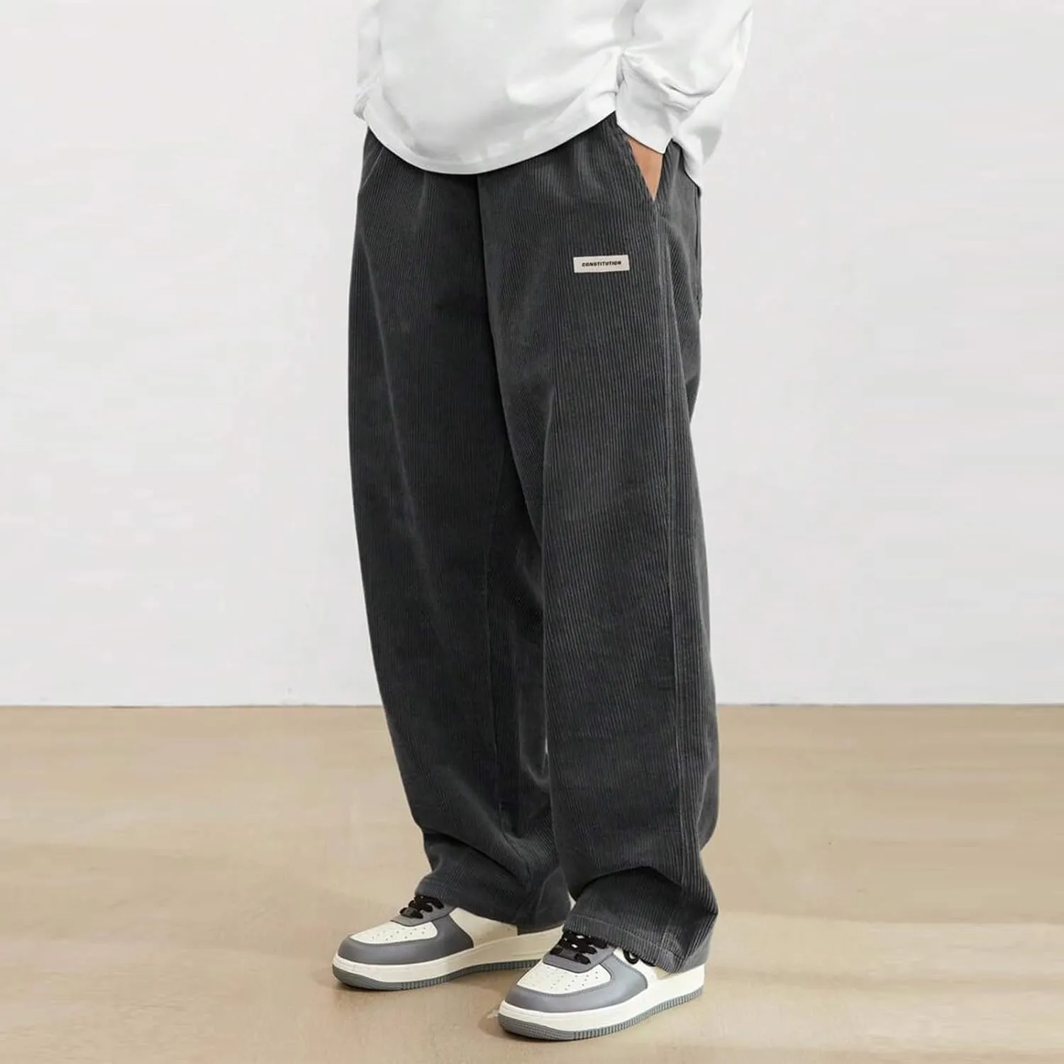 Corduroy Pants for Men Lounge Trendy Trousers Drawstring Slacks Wide Leg Fashion Streetwear
