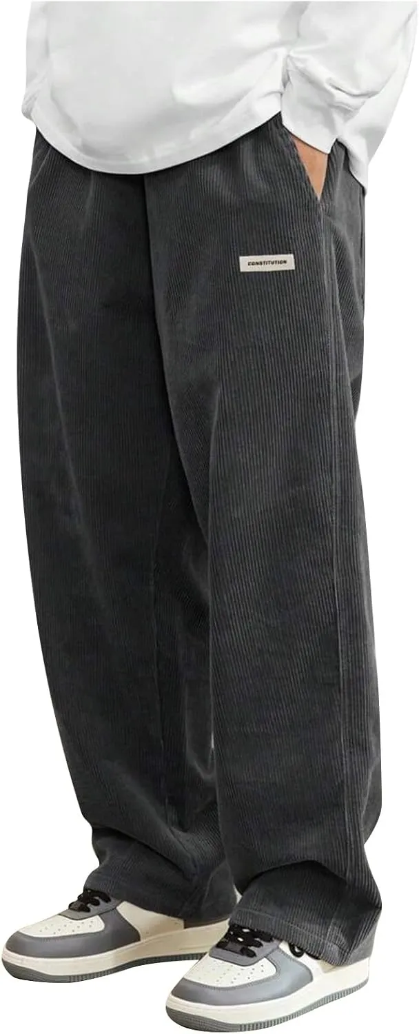 Corduroy Pants for Men Lounge Trendy Trousers Drawstring Slacks Wide Leg Fashion Streetwear