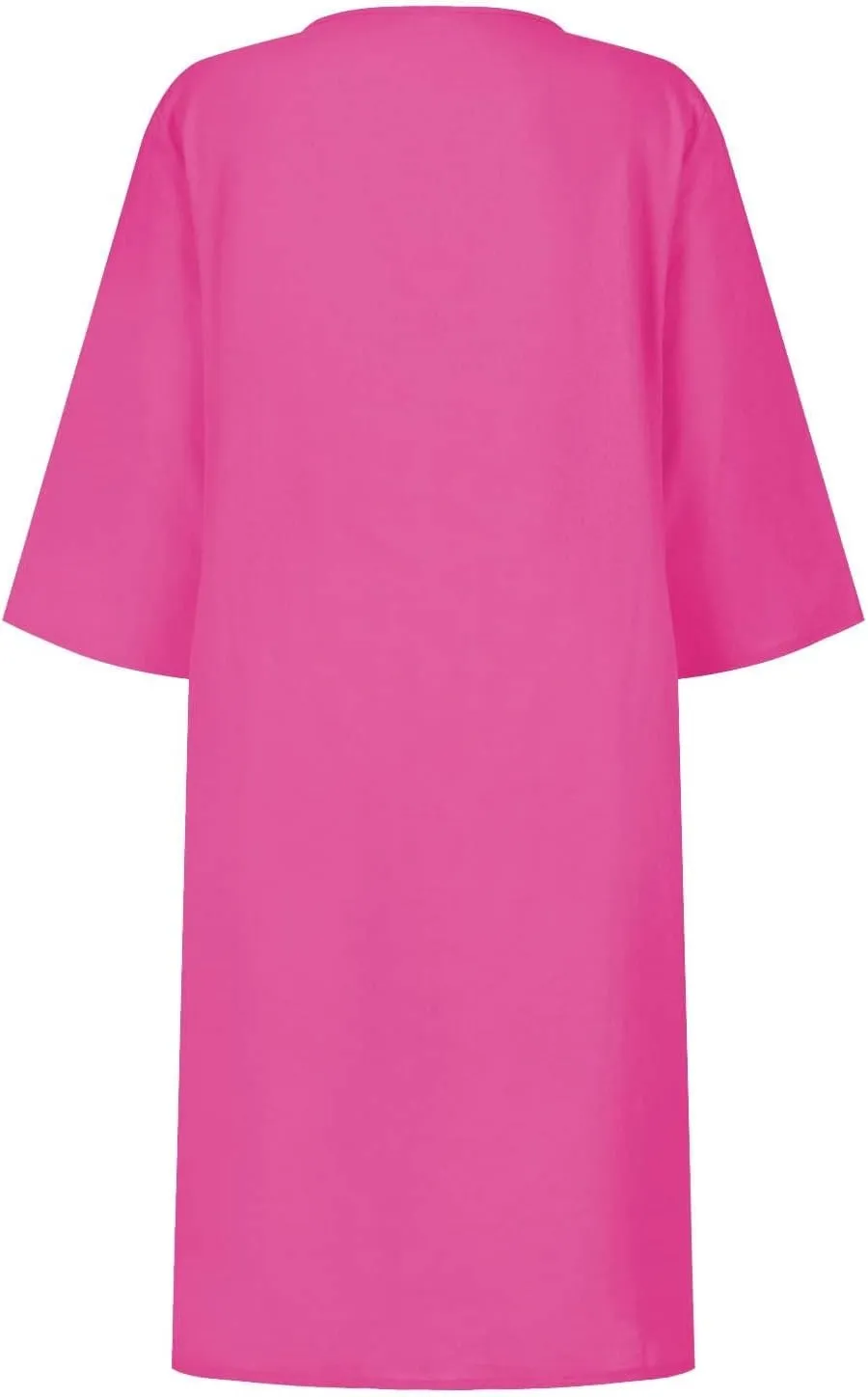 Cotton Linen Dresses for Women,2024 Summer Elegant Trendy V Neck 3/4 Sleeve Midi Dress,Casual Plain Beach Dress