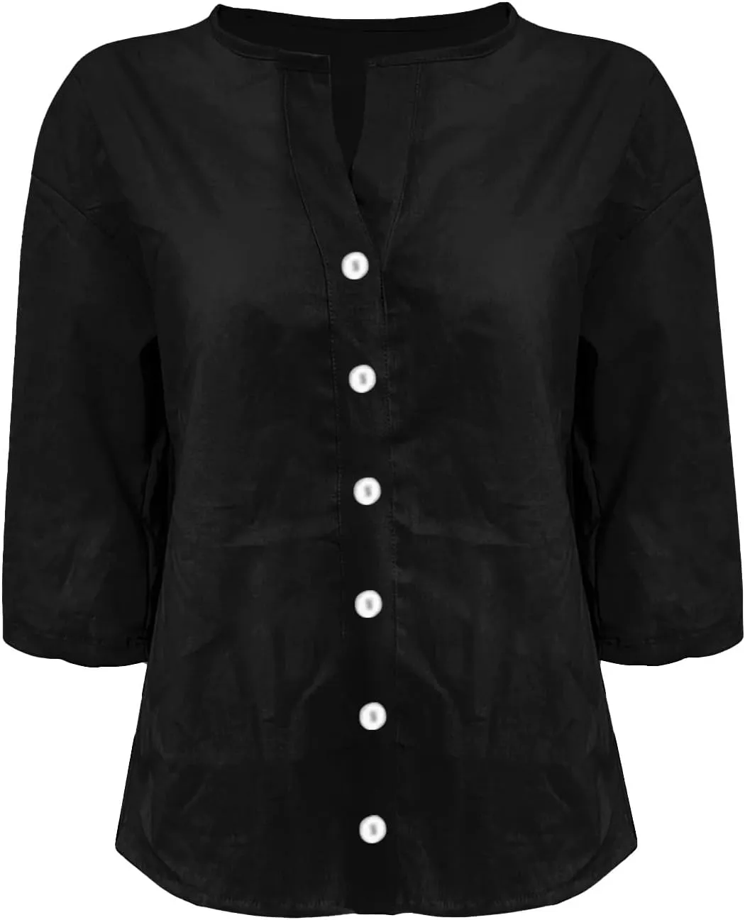 Cotton Linen Shirts for Women 2025 Trendy Summer Loose Fit Casual V Neck 3/4 Sleeve Peasant Blouses Beach Tunic Tops
