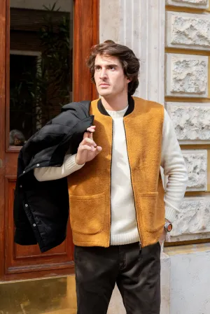 Gilet Mixed Boiled Wool Dark Ocra