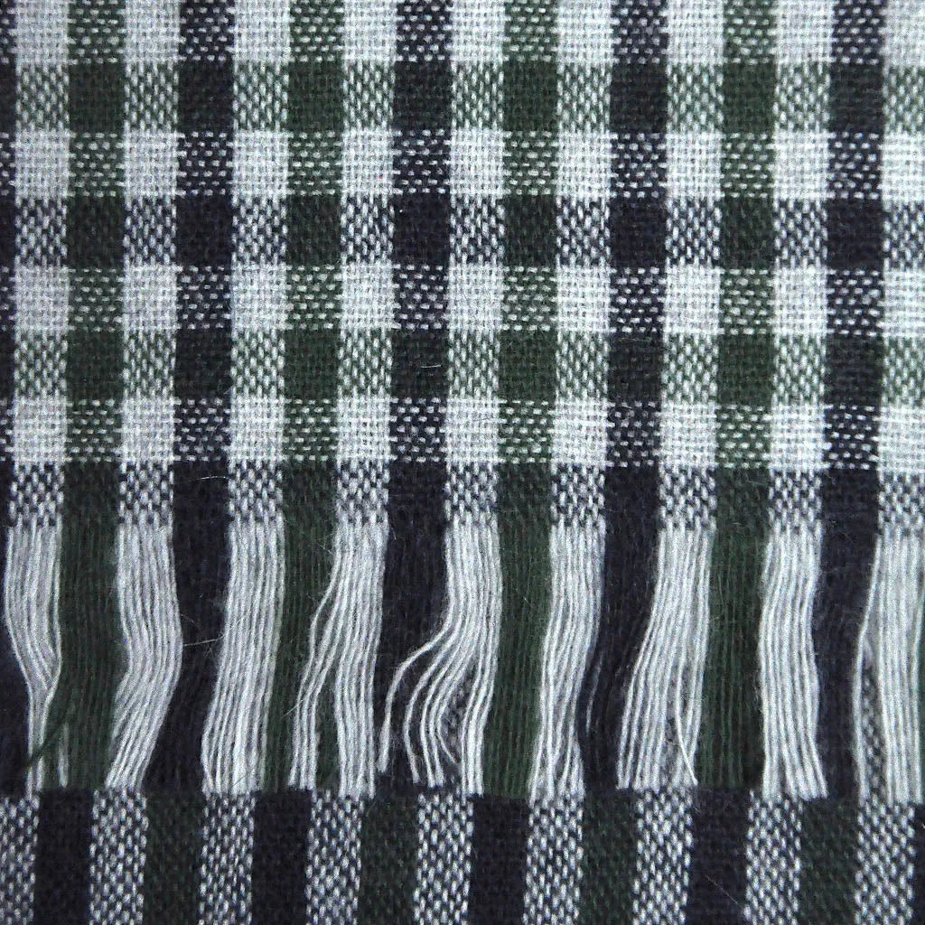 Gingham & Stripes Lambswool & Angora Scarf in Green & Blue