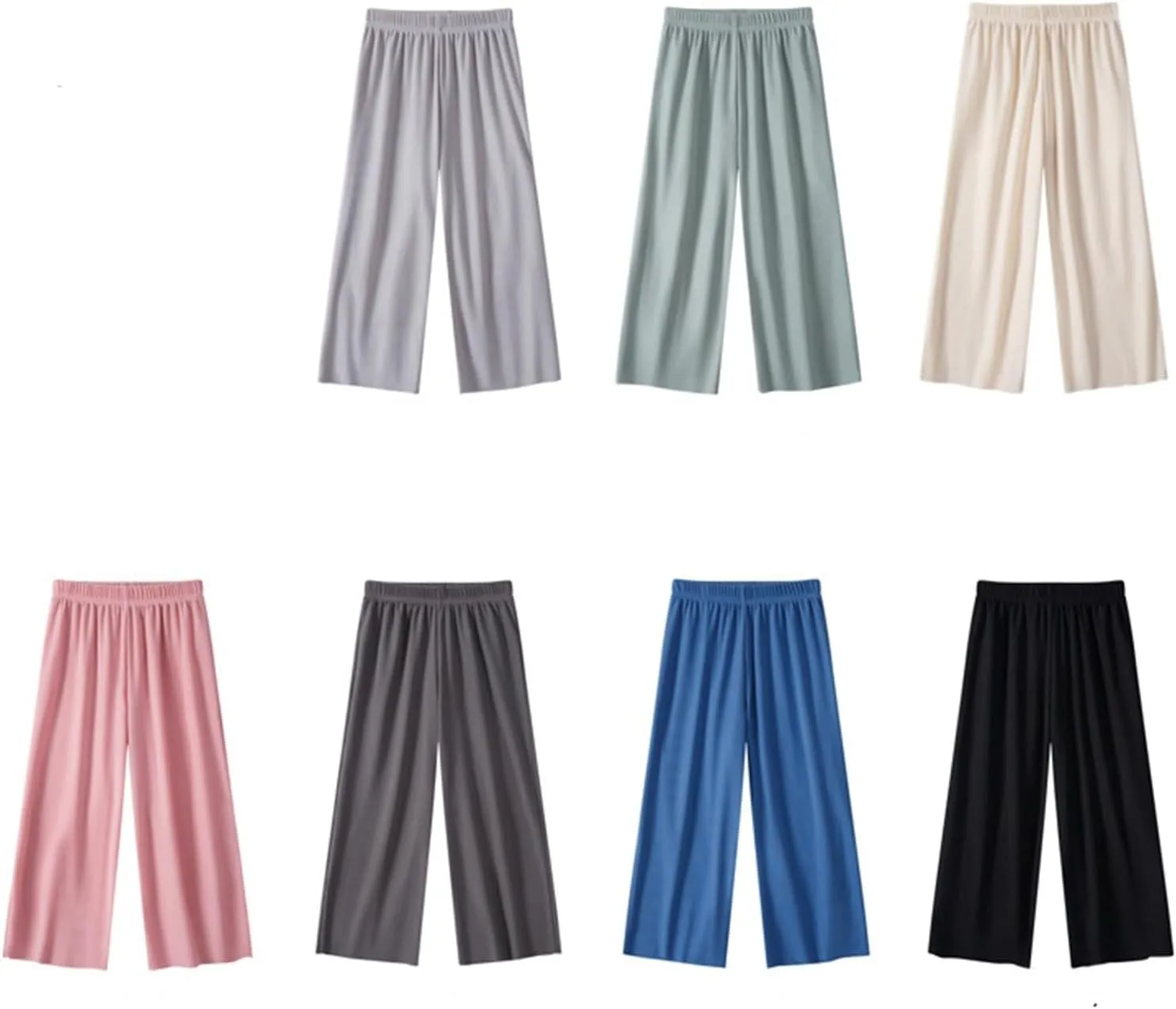 Girls Straight Wide Leg Solid Color Pants High Elastic Waist Loose Flowy Casual Trousers Trendy Summer