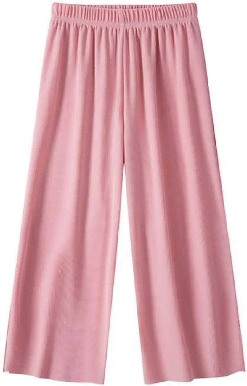 Girls Straight Wide Leg Solid Color Pants High Elastic Waist Loose Flowy Casual Trousers Trendy Summer