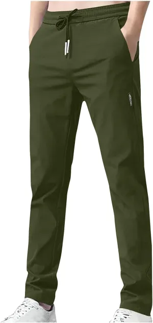 Golf Pants Men Straight Fit Fashion Running Jogger Pants Summer Cool Ice Silk Elastic Pant Waist Stretch Trousers