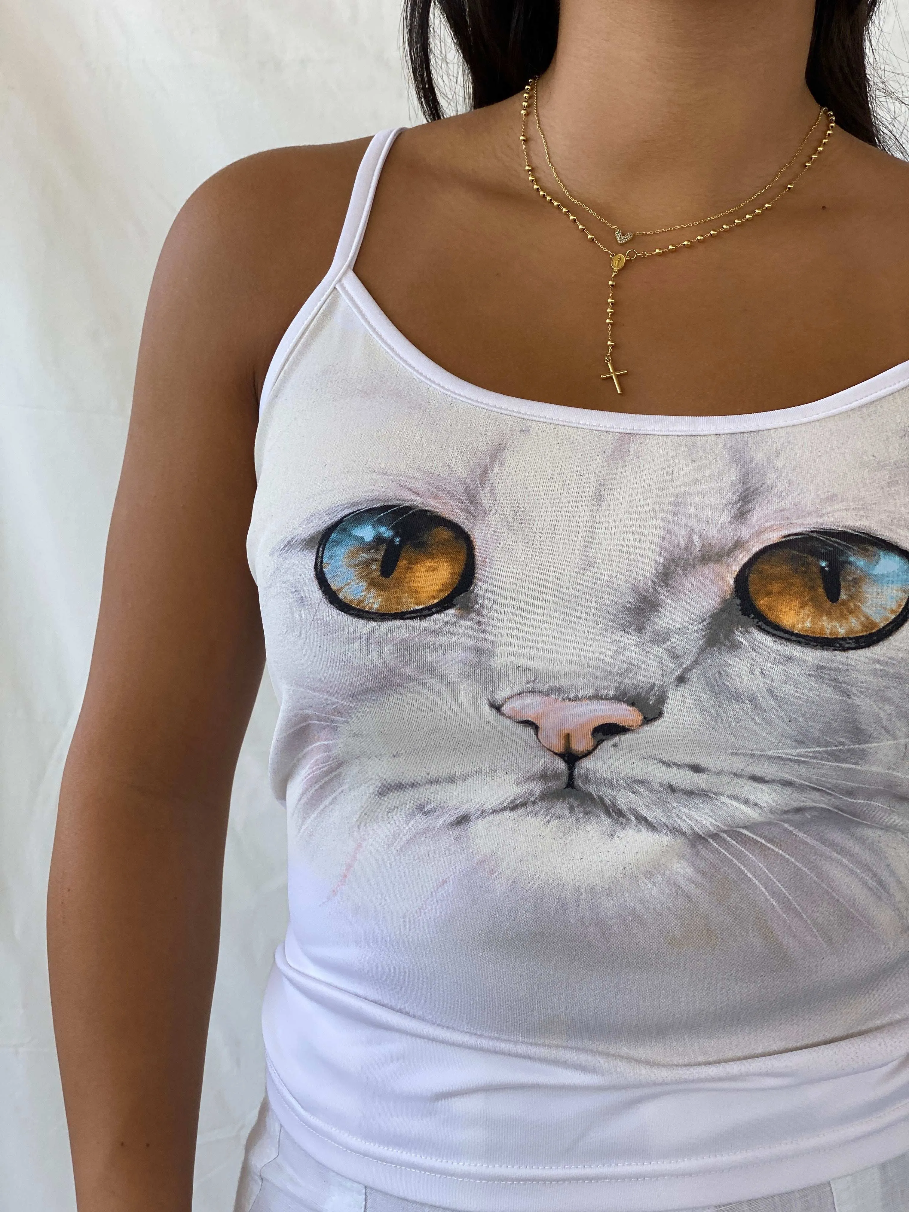 Hennes Collection Cat Print White Cami Top - M