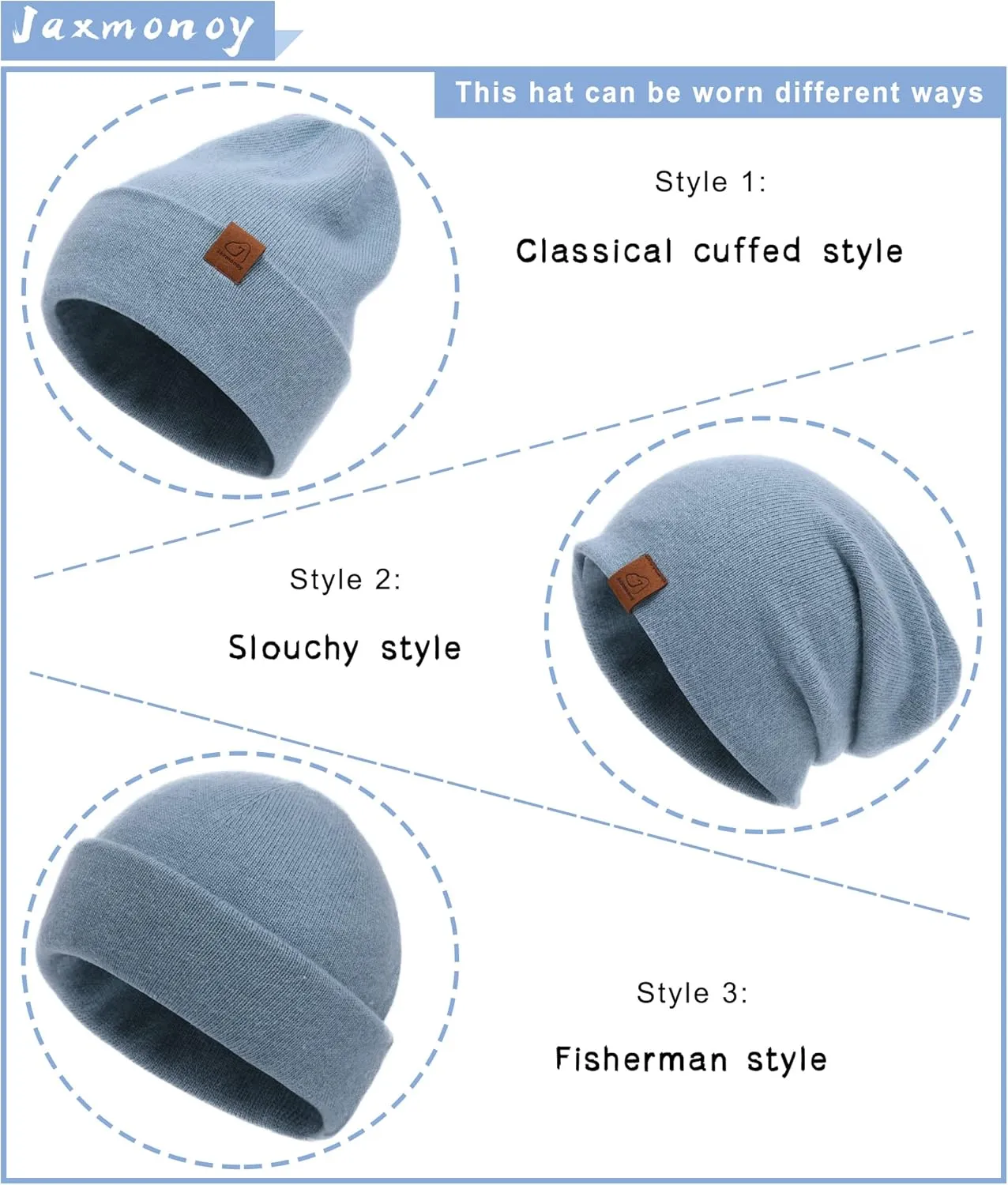 jaxmonoy Slouchy Knit Beanies Winter Hats for Women Men Soft Warm Reversible Slouch Cuffed Skull Knitted Beanie Cap