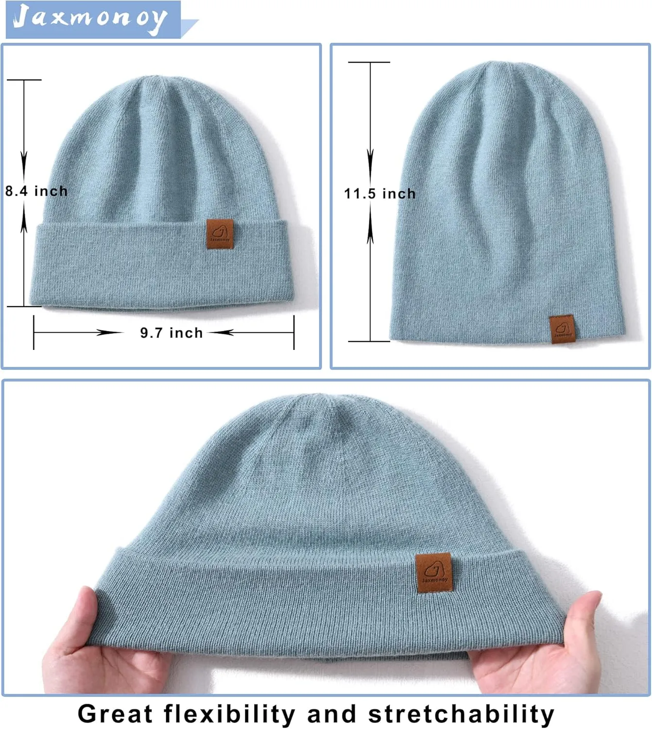 jaxmonoy Slouchy Knit Beanies Winter Hats for Women Men Soft Warm Reversible Slouch Cuffed Skull Knitted Beanie Cap