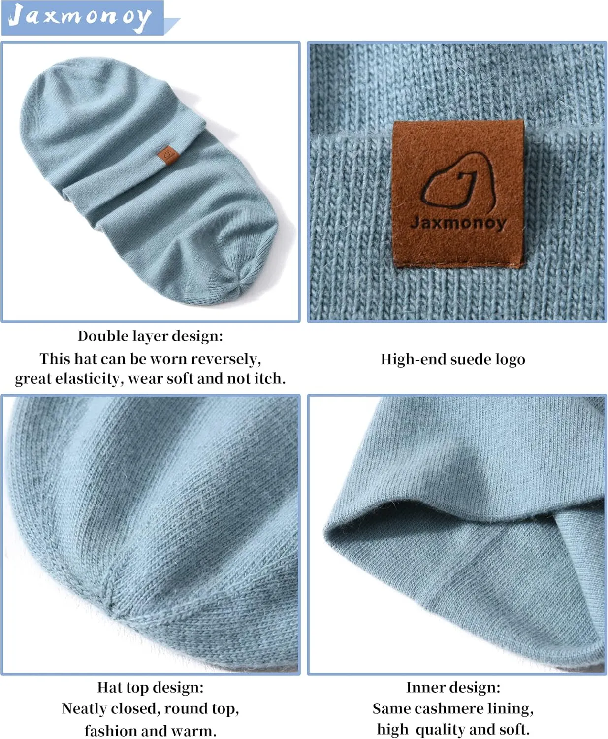 jaxmonoy Slouchy Knit Beanies Winter Hats for Women Men Soft Warm Reversible Slouch Cuffed Skull Knitted Beanie Cap