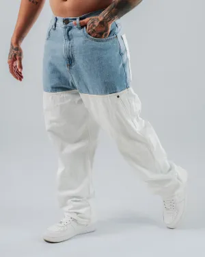 Jeans Baggy Para Hombre Azul Con Cortes Blancos