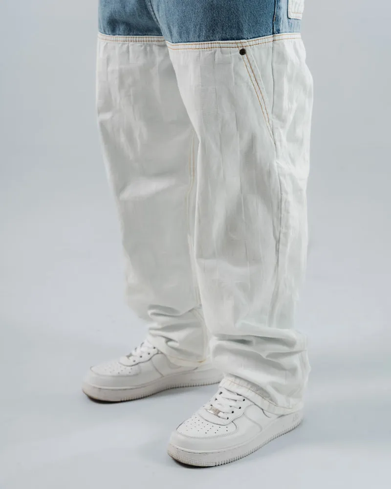 Jeans Baggy Para Hombre Azul Con Cortes Blancos