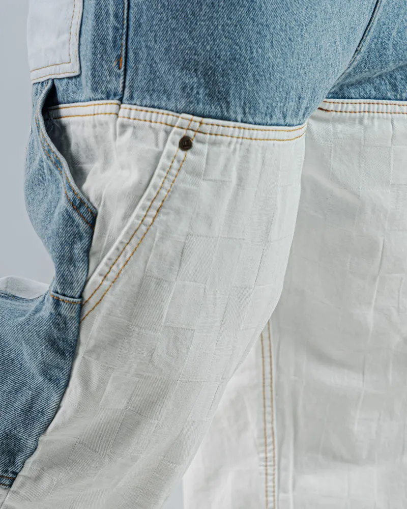 Jeans Baggy Para Hombre Azul Con Cortes Blancos