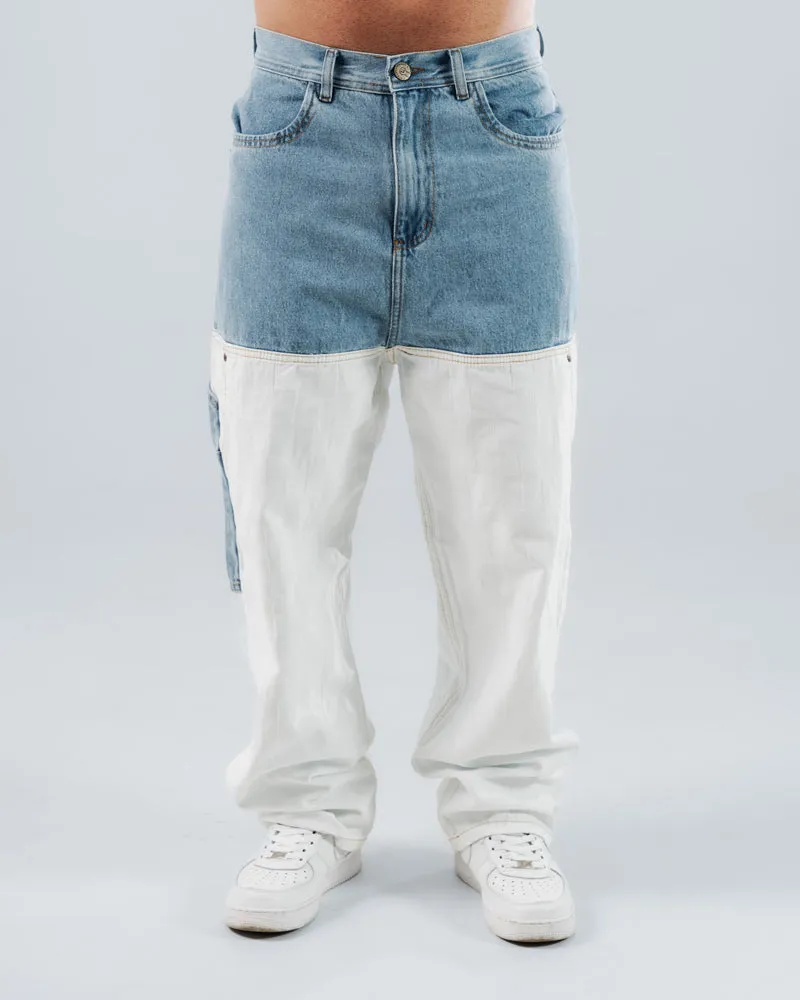 Jeans Baggy Para Hombre Azul Con Cortes Blancos