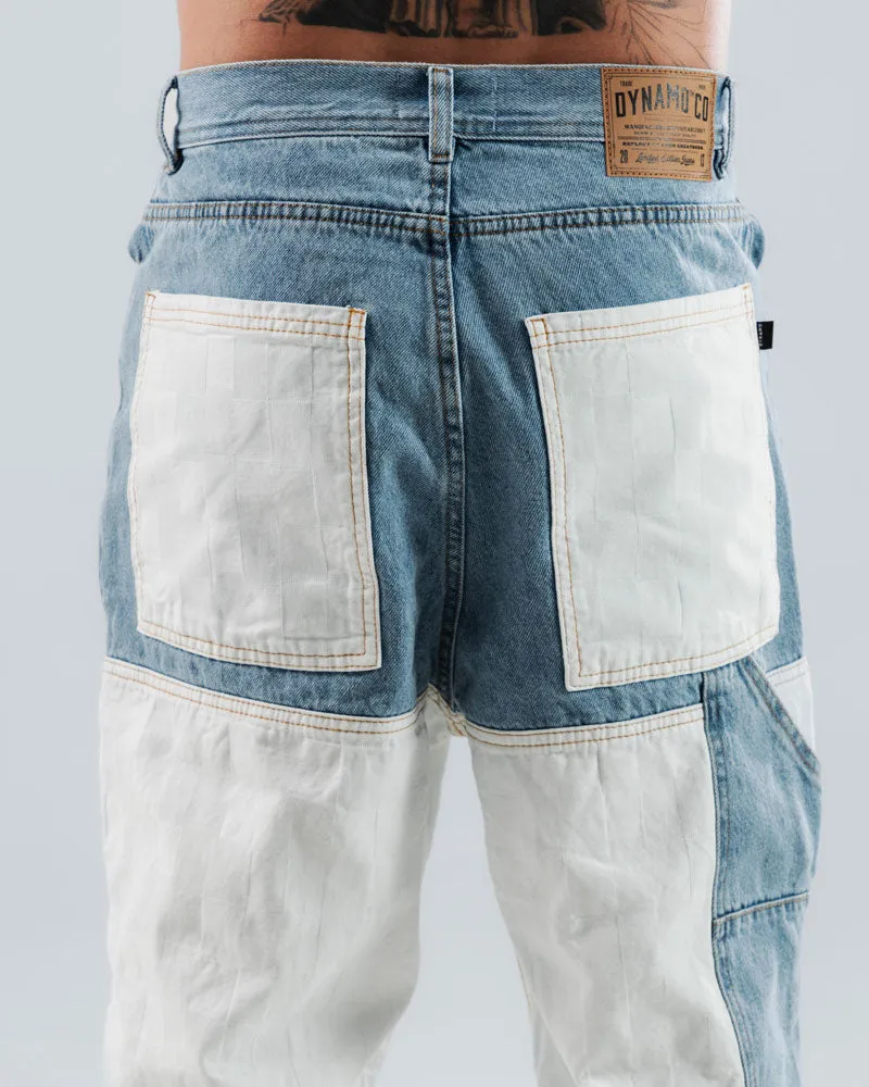 Jeans Baggy Para Hombre Azul Con Cortes Blancos