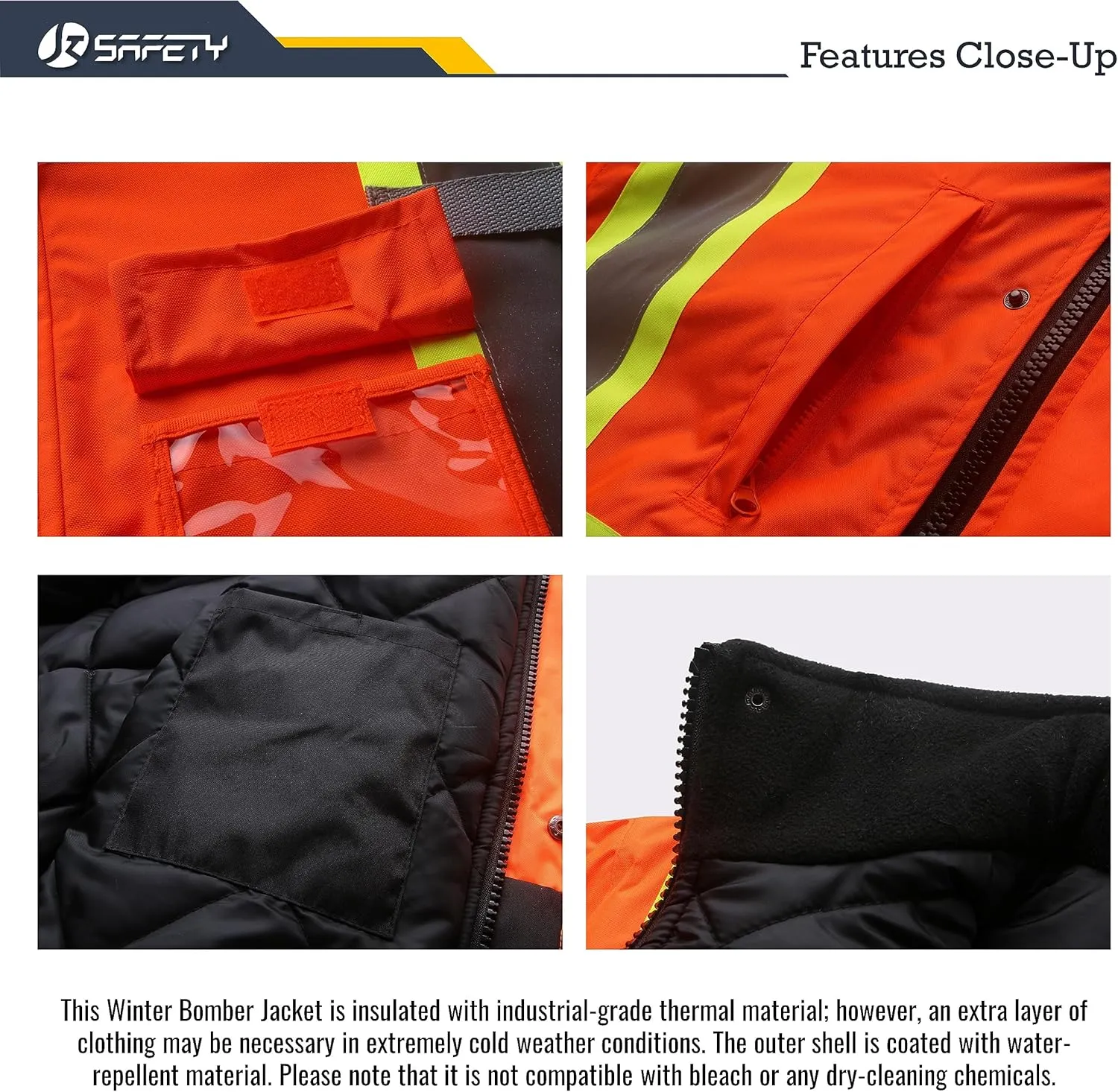 JKSafety Hi-Vis Winter Safety Bomber Jacket for men and women | Winter Safety Jacket Durable and Waterproof | Construction Work Jacket for Winter | Cold Weather PPE | ANSI Class 3 (116-OBlk L)