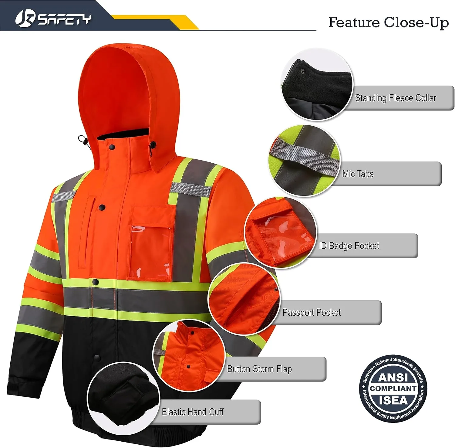 JKSafety Hi-Vis Winter Safety Bomber Jacket for men and women | Winter Safety Jacket Durable and Waterproof | Construction Work Jacket for Winter | Cold Weather PPE | ANSI Class 3 (116-OBlk L)