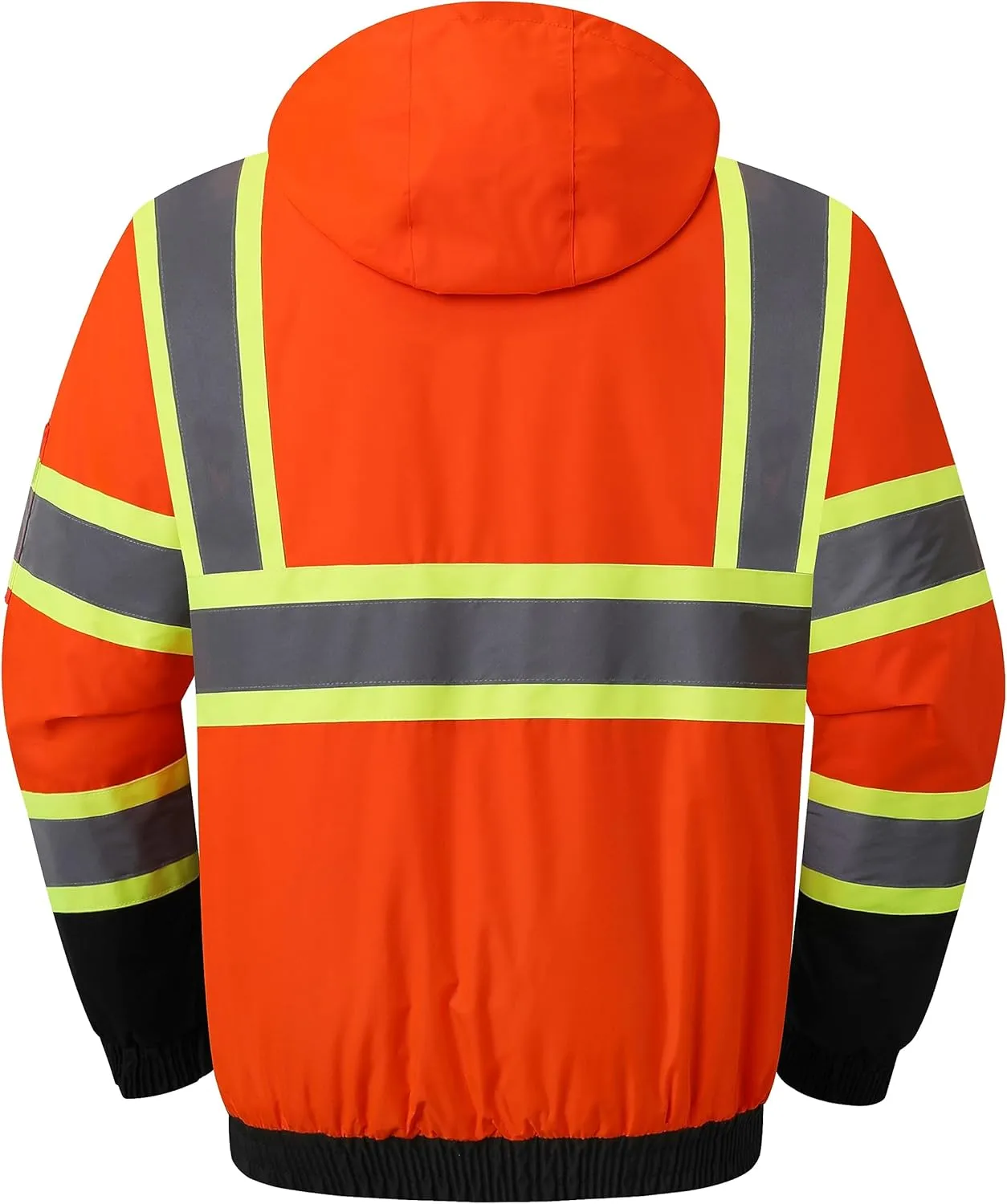 JKSafety Hi-Vis Winter Safety Bomber Jacket for men and women | Winter Safety Jacket Durable and Waterproof | Construction Work Jacket for Winter | Cold Weather PPE | ANSI Class 3 (116-OBlk L)