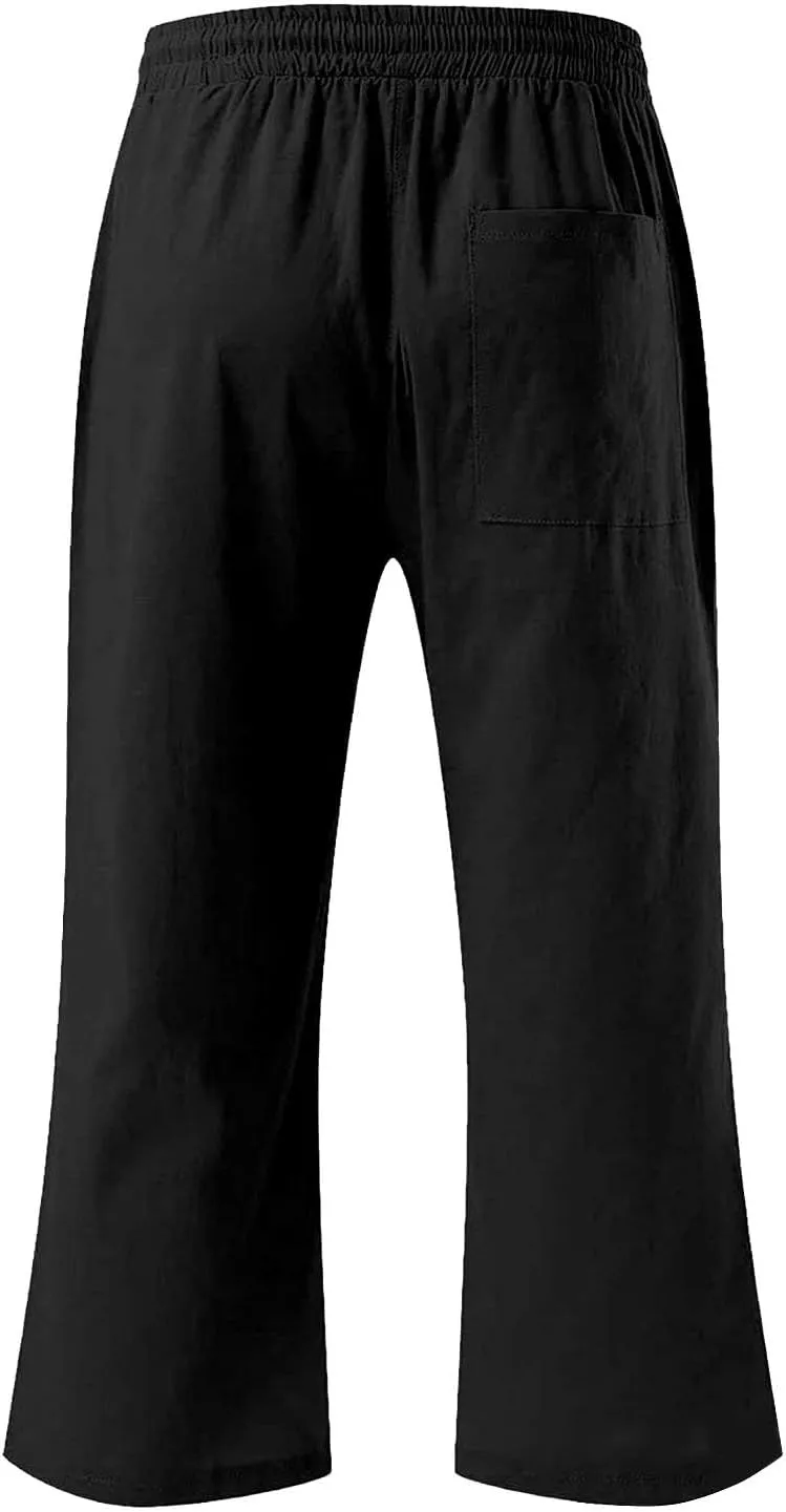 Kids Girls 3/4 Pants Elastic Waist Straight Wide Leg Solid Color Daily Casual Pants Loose Fit Trousers with Pockets