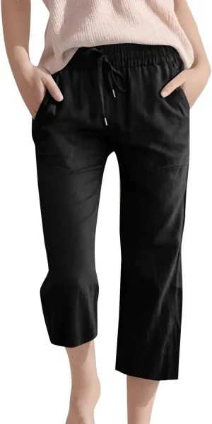 Kids Girls 3/4 Pants Elastic Waist Straight Wide Leg Solid Color Daily Casual Pants Loose Fit Trousers with Pockets