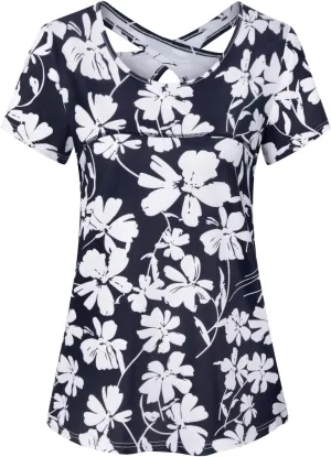 Kimmery Woman Short Sleeve Round Neck Criss Cross Back Yoga Shirt