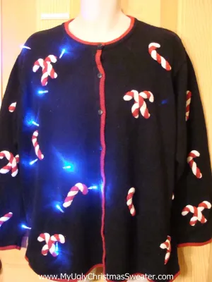 Light Up Xmas Sweater with Candy Canes Ladies Mens XXL