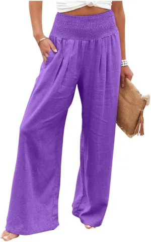 Linen Palazzo Pant Women 2025 Summer Boho Wide Leg High Waist Lounge Pants Casual Beach Vacation Outfits