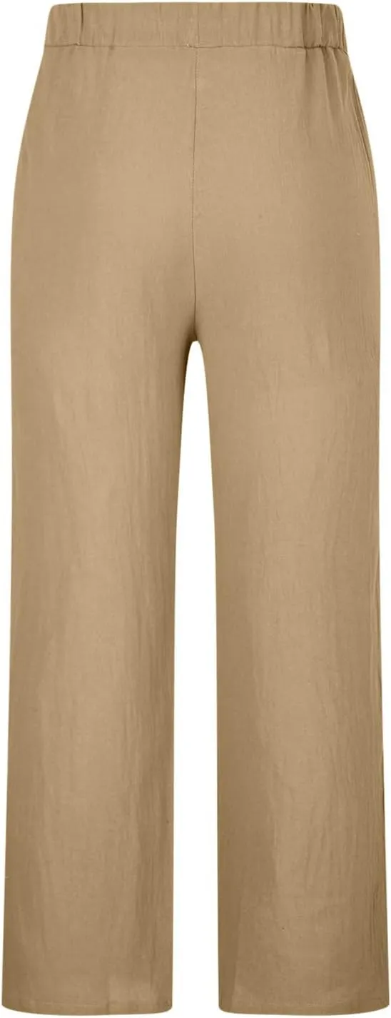 Linen Pants Men Casual Lightweight Loose Summer Beach Pant Elastic Waist Drawstring Wide Leg Yoga Trouser with Pocket