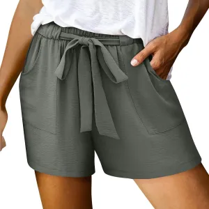 Linen Shorts for Women Summer High Waist Elastic Adjustable Tie Knot Lounge Shorts Casual Loose Flowy Short Pants