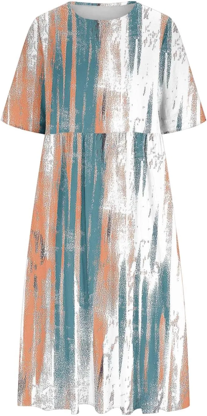 Long Maxi Summer Dresses for Women Loose Flowy A Line Floral Boho Tshirt Dress Half Sleeve Beach Vacation Sundress