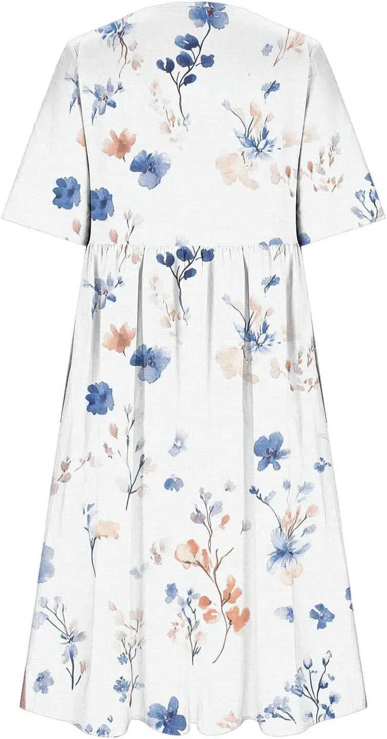 Long Maxi Summer Dresses for Women Loose Flowy A Line Floral Boho Tshirt Dress Half Sleeve Beach Vacation Sundress