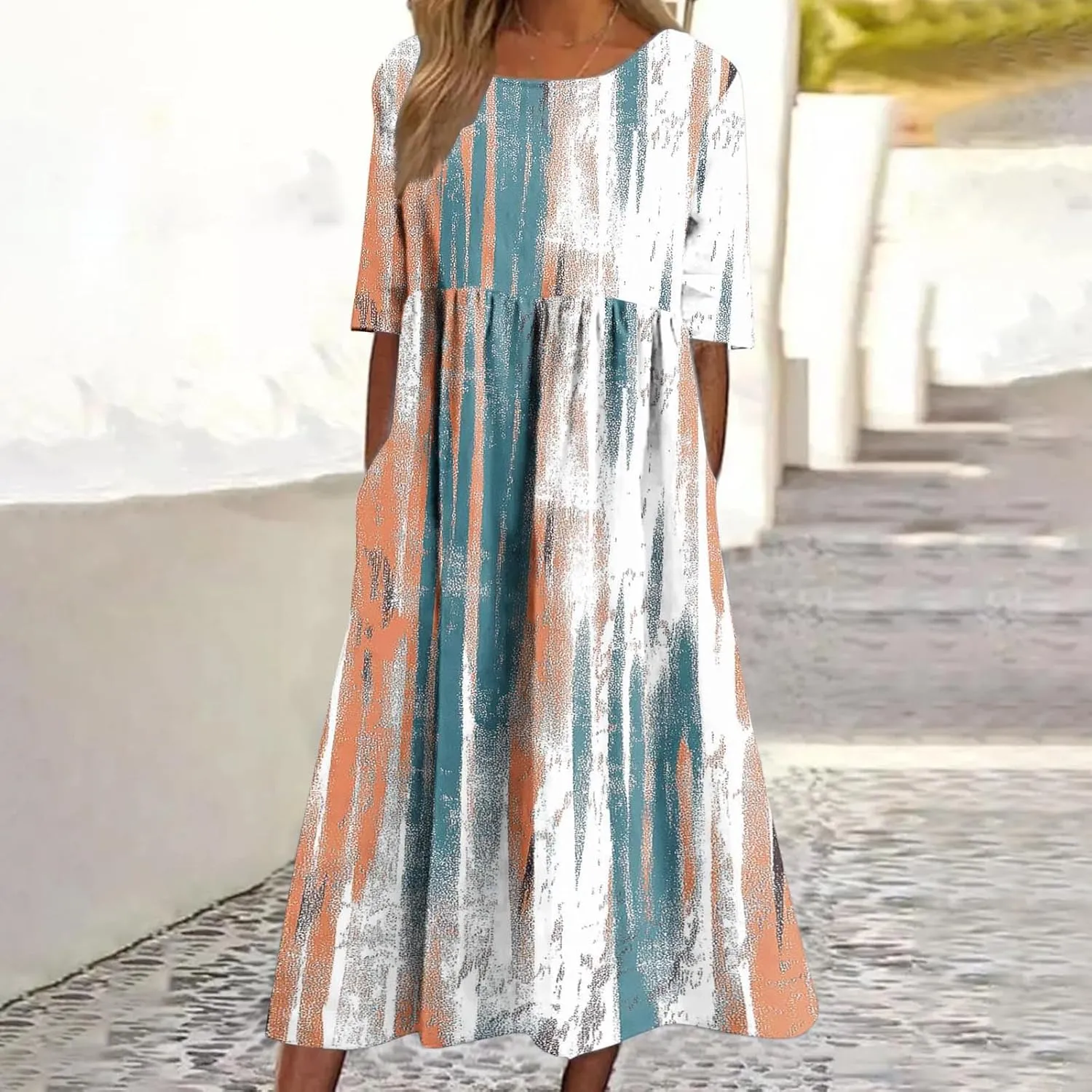 Long Maxi Summer Dresses for Women Loose Flowy A Line Floral Boho Tshirt Dress Half Sleeve Beach Vacation Sundress