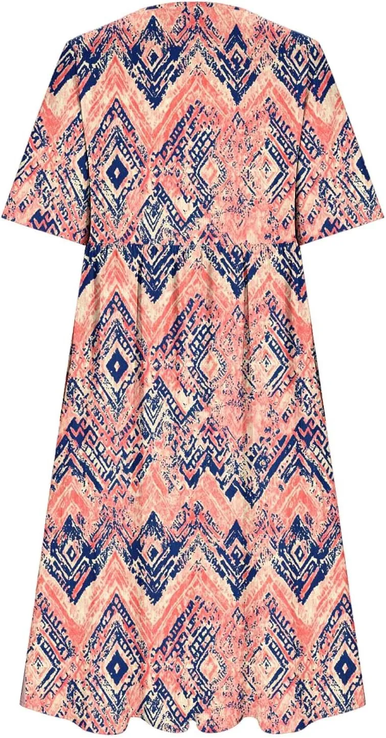 Long Maxi Summer Dresses for Women Loose Flowy A Line Floral Boho Tshirt Dress Half Sleeve Beach Vacation Sundress