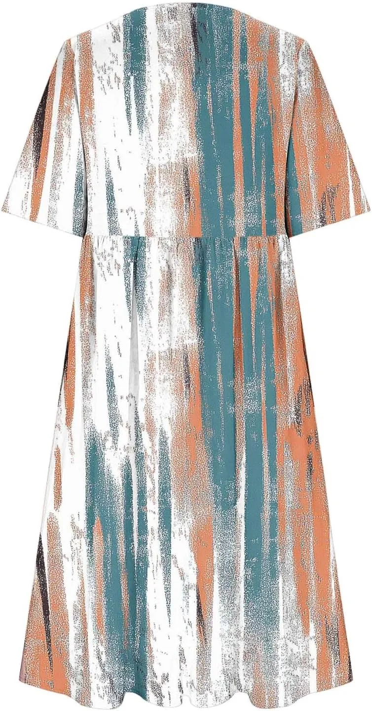 Long Maxi Summer Dresses for Women Loose Flowy A Line Floral Boho Tshirt Dress Half Sleeve Beach Vacation Sundress