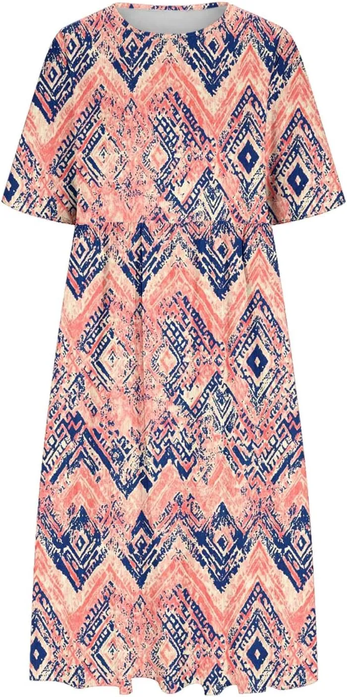 Long Maxi Summer Dresses for Women Loose Flowy A Line Floral Boho Tshirt Dress Half Sleeve Beach Vacation Sundress