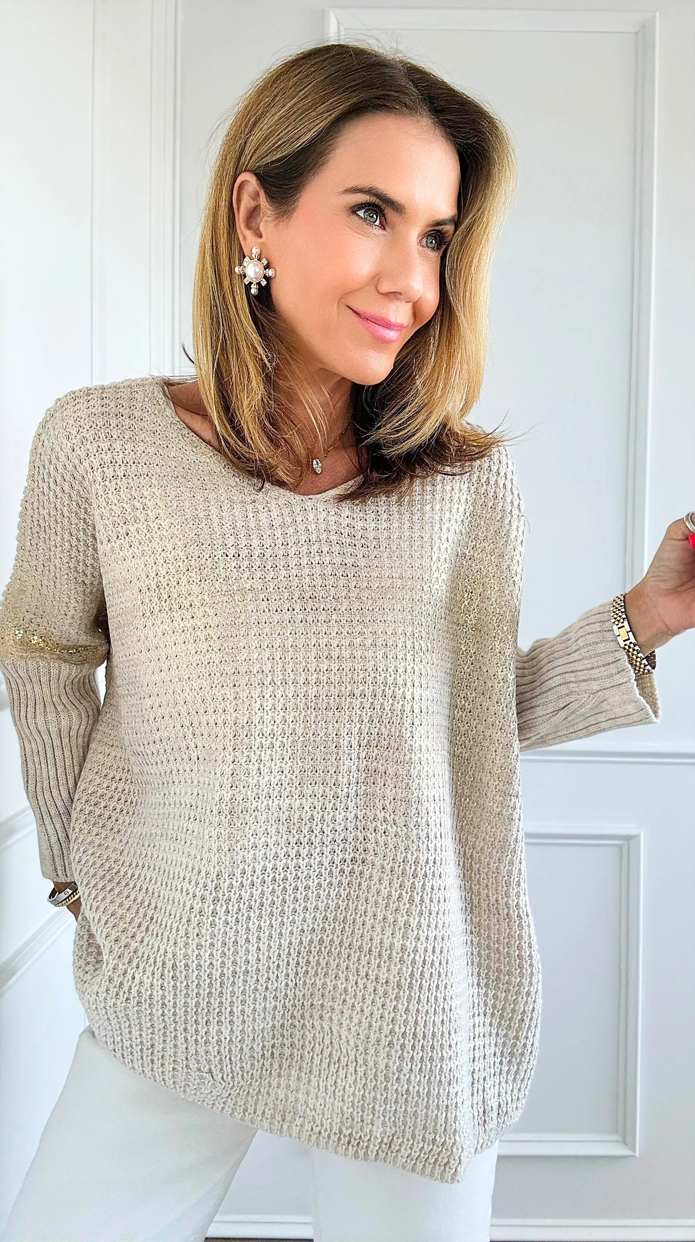Luminous Italian Sweater- Ecru/Gold