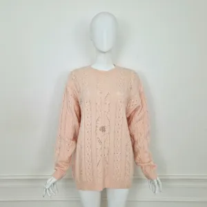 Maglione vintage rosa con ricamo e perle
