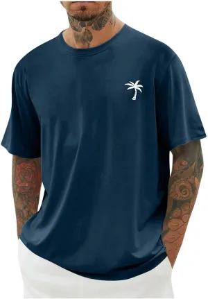 Men's Heavy Weight T-Shirts Casual Crew Neck Oversized Coconut Tree Graphic Tee Tropical Beach Floral Palm Shirts