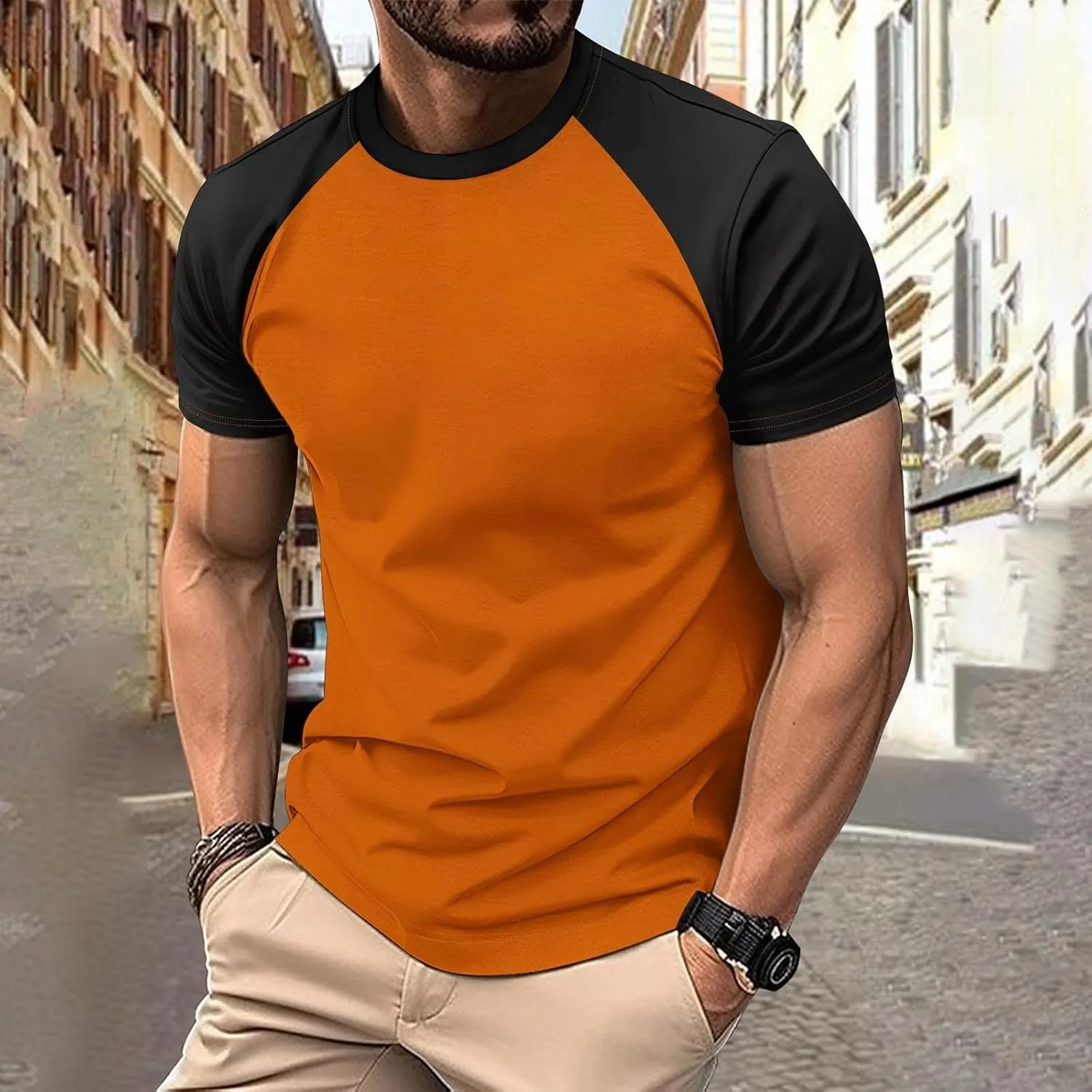 Men's T Shirt-Raglan Short Sleeve Color Block Fashion Baseball Tee Fitness Workout Inspired Classic Shirt Tee 2025